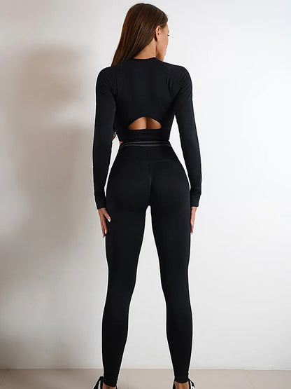 Women's Seamless Yoga Set with High Waist Leggings and Long Sleeve Top