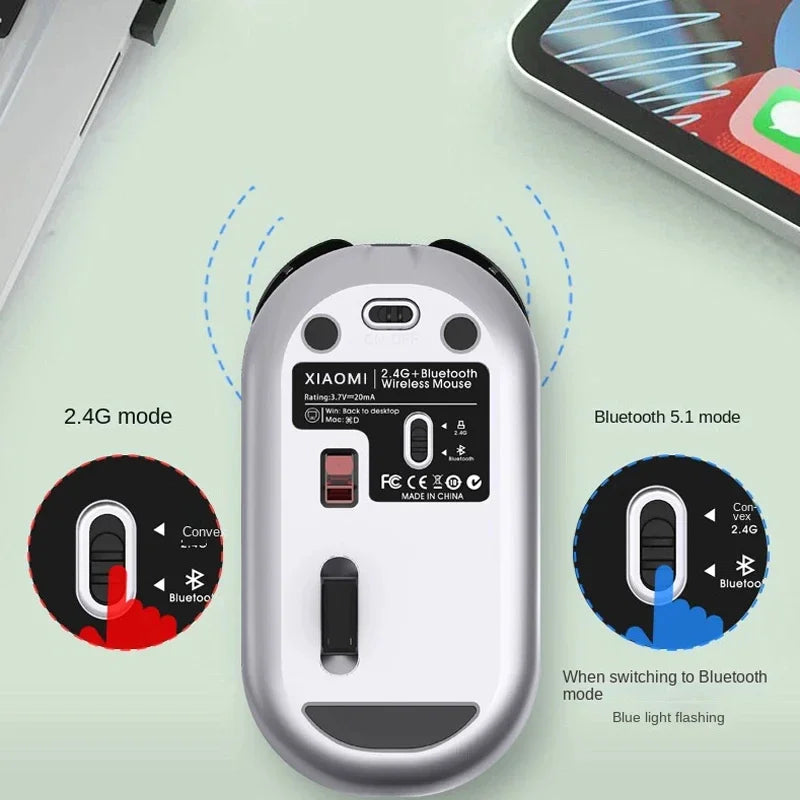 Xiaomi Mouse 2.4GHZ Trådlös Bluetooth Dual Mode Datormus Mute Charge Datorkontor Ultratunn modespelmus Ny