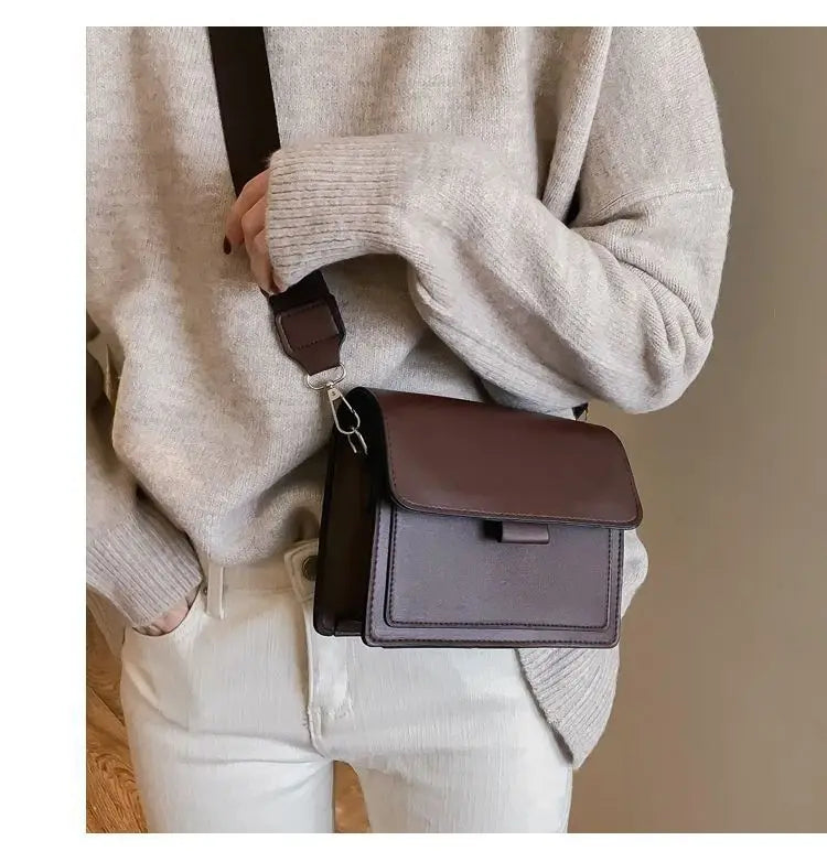 Klassisk designväska i PU-läder Crossbody-väska för kvinnor – Handväska med resehandtag, modeaxelväska, liten väska med flik för damer