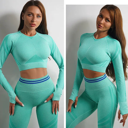 Women's Seamless Yoga Set with High Waist Leggings and Long Sleeve Top