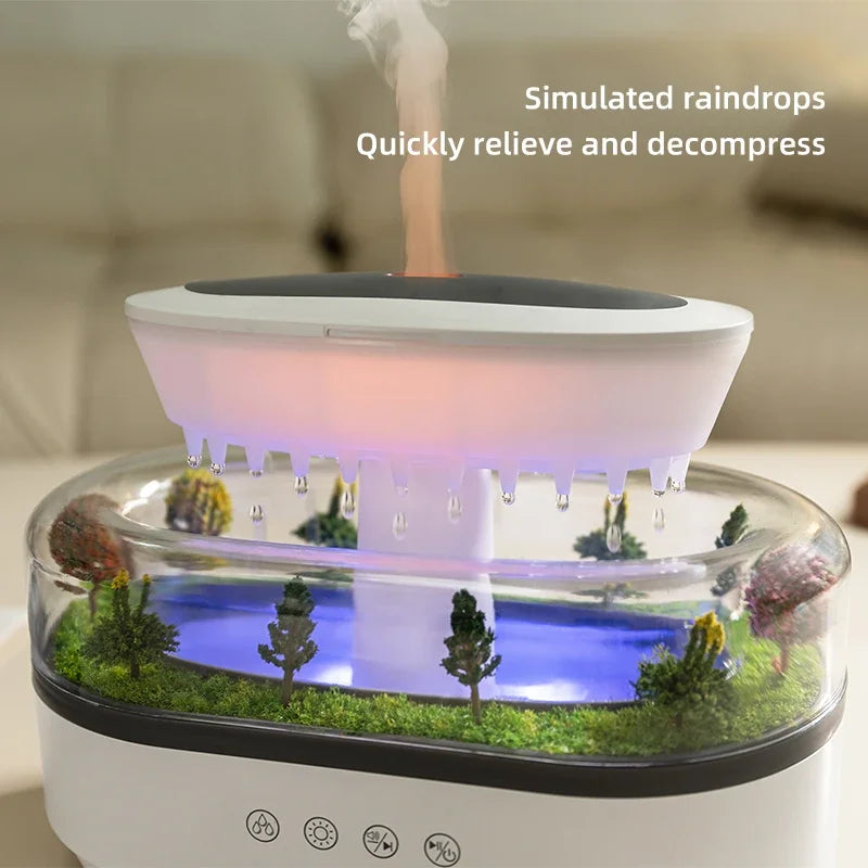 Micro Landscape Raindrop Aromatherapy Diffuser – Essential Oil Diffuser with Colorful Gradient Ambient Light and Mist