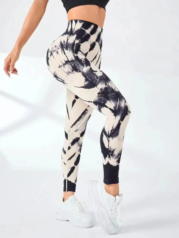 Kvinnors hög midja Tie-Dye Yoga Leggings med hög elasticitet