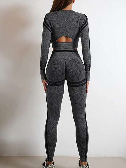 Women's Seamless Yoga Set with High Waist Leggings and Long Sleeve Top