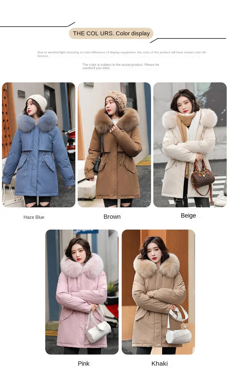 Hooded Long Parka with Wool Liner and Fur Collar Slim and Warm