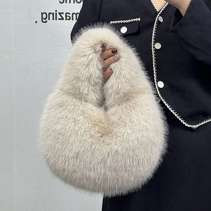 Luxury Faux Fur Ladies Shoulder Bag – Soft Plush Evening Tote Handbag, Fluffy Women's Clutch Crossbody Bag