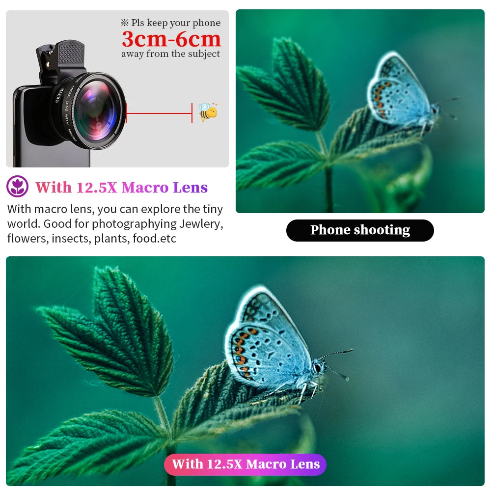 2 IN 1 Lens Universal Clip 37mm Mobile Phone Lens Professional 0.45X 49uv Super Wide-Angle + Macro HD Lens For iPhone Android