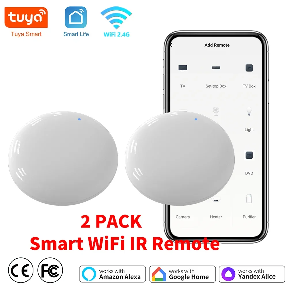 Tuya WiFi IR Remote For Smart Home APP Remote Control For TV DVD AUD AC Remote Works with Alexa Google Home Yandex Alice 2 PACK