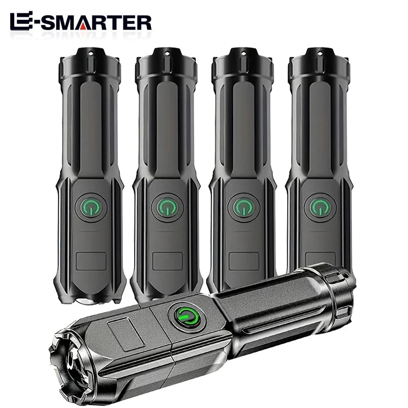 Telescopic Zoom Tactical Flashlights Rechargeable LED Torch 4 Lighting Modes Long-Range Waterproof Camping Fishing Flashlight