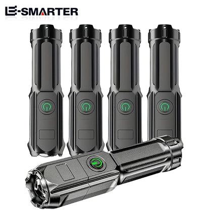 Telescopic Zoom Tactical Flashlights Rechargeable LED Torch 4 Lighting Modes Long-Range Waterproof Camping Fishing Flashlight