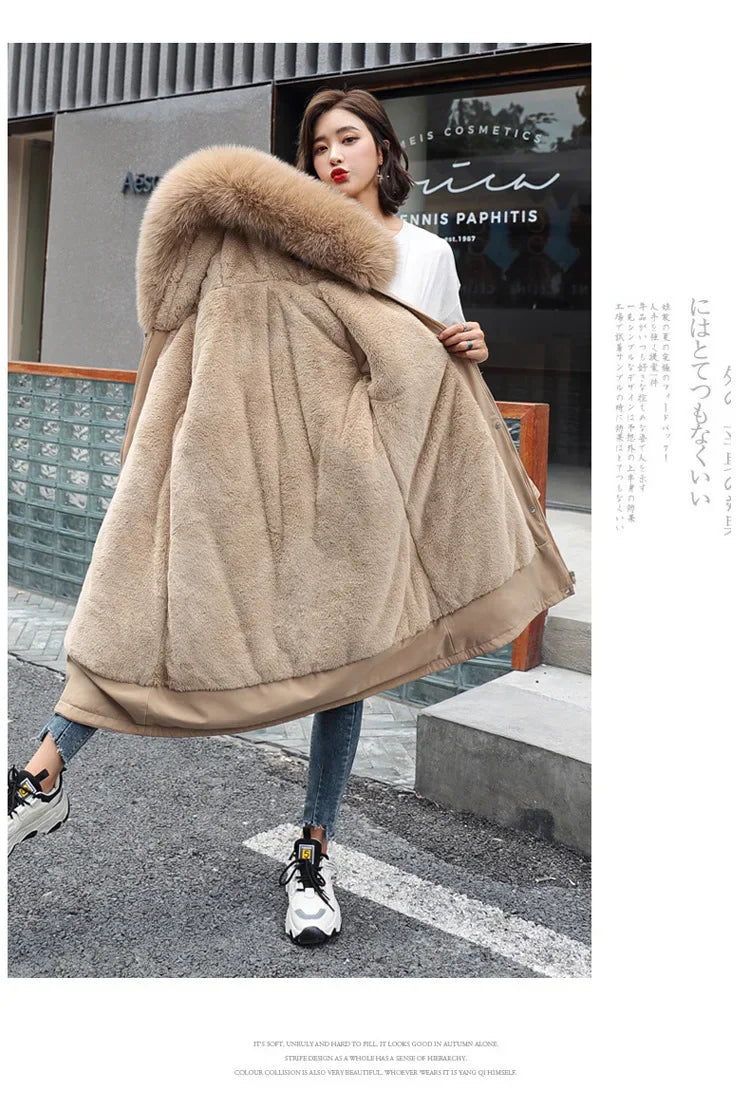 Long Hooded Parka with Wool Liner and Fur Collar Thick and Warm