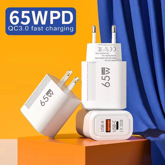 65W GaN USB C-laddare Snabbladdning väggladdare för iPhone/Xiaomi/Samsung PD Typ C telefonadapter EU/US-kontakt