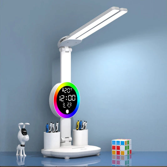 Rechargeable LED Table Lamp with Fan – Desk Reading Light, Night Light, and Clock Display