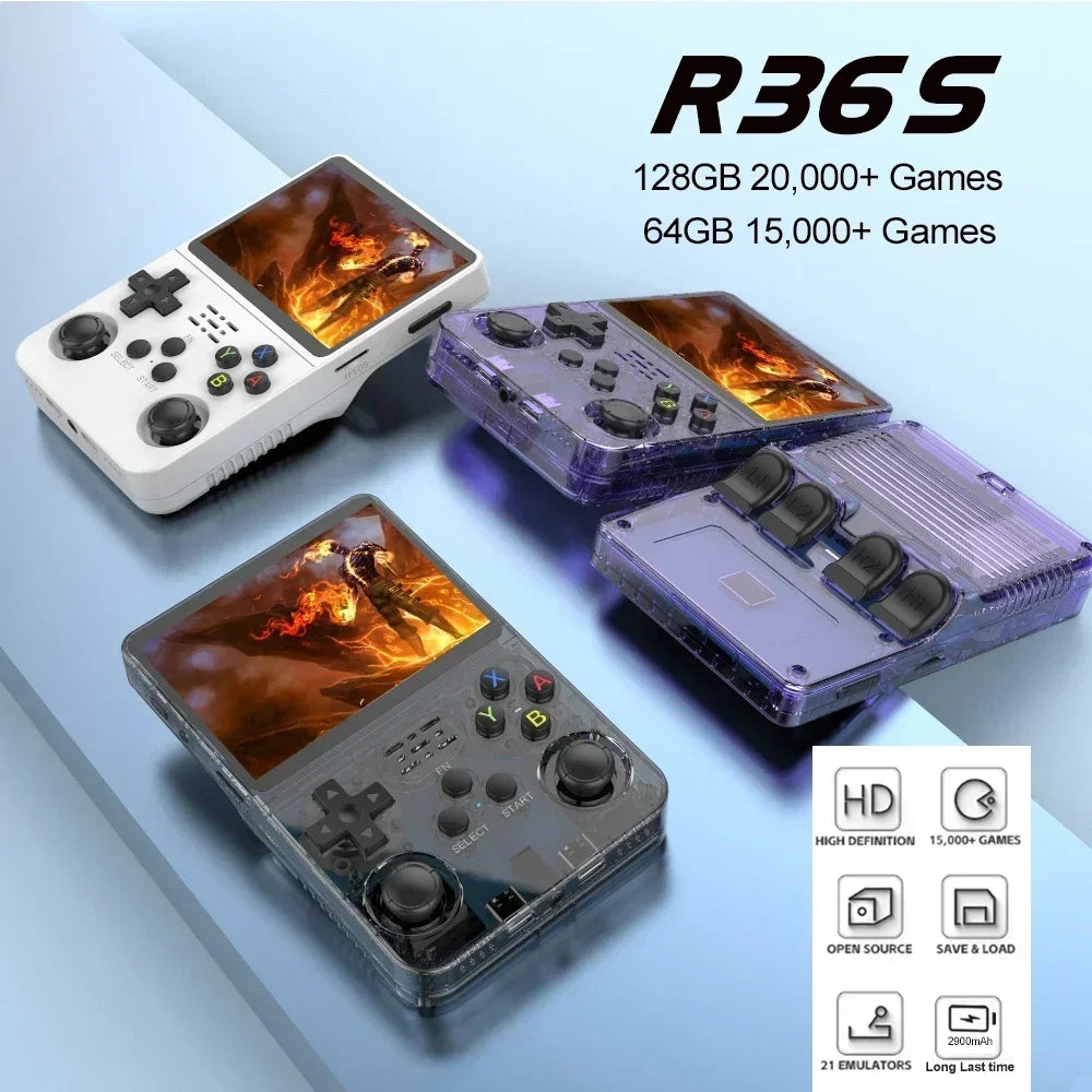 Open Source R36S Retro Handheld Video Game Console Linux System 3,5 tums IPS-skärm Bärbar fickvideospelare 64GB 128G spel