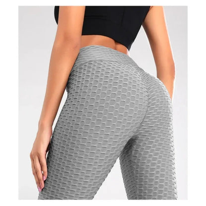 Women's High Waist Flared Yoga Pants with Bubble Hip Effect