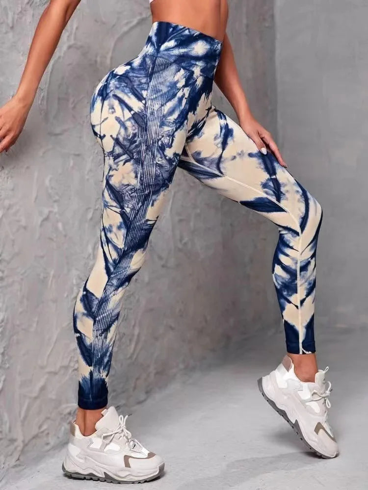 Kvinnors hög midja Tie-Dye Yoga Leggings med hög elasticitet