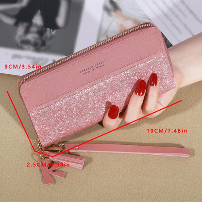 Fashion Zipper Wallet – Women's Long PU Leather Wallet with Coin and Card Holder, Tote Bag Style.