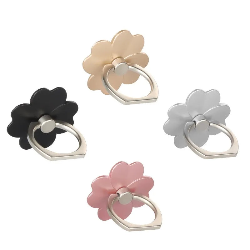 Four Leaf Clover Phone Finger Ring Holder for IPhone Samsung Metal Grip 360° Rotation Desktop Mobile Phone Stand Mount Bracket