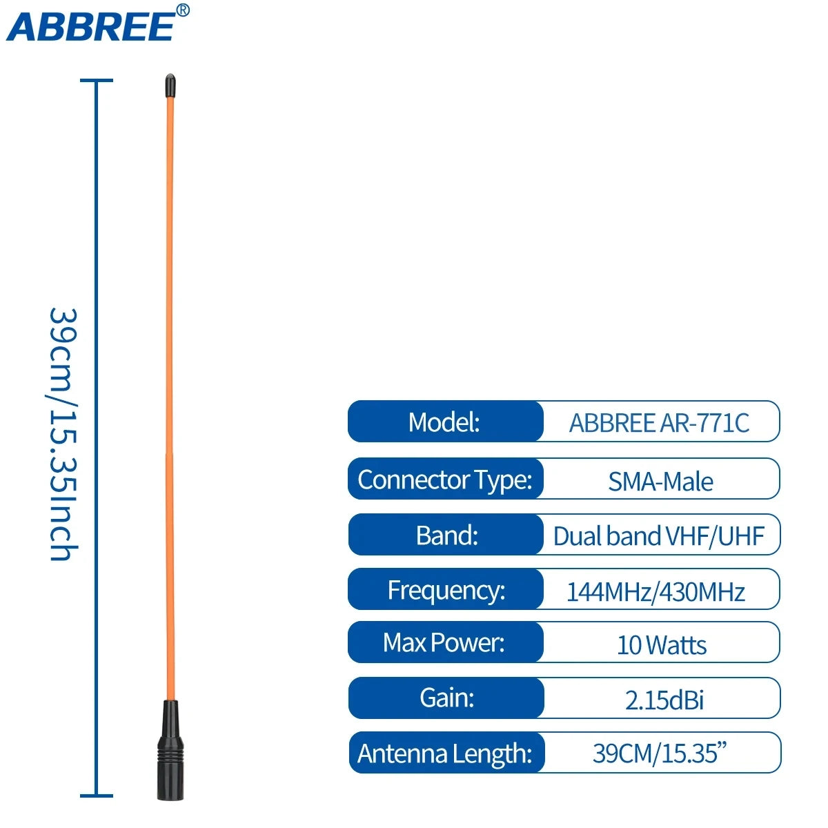 ABBREE AR 771 SMA honantenn Dual Band 144/430MHz för Baofeng UV 5R S9PLUS UV 13 21Pro Quansheng UV K5 Walkie Talkie NA771