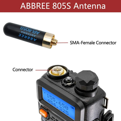 ABBREE Mini Walkie Talkie Antenn AR-805S SMA- Kvinnlig Dual Band High Gain Antenn för Baofeng BF-888S UV-5R UV-21 PRO Skinka Radio