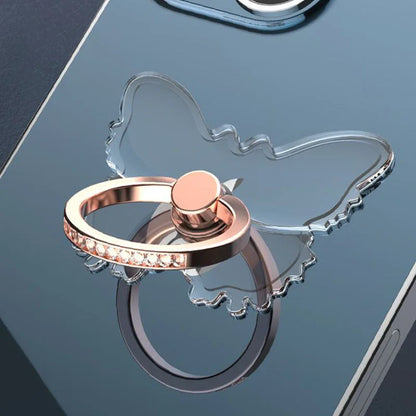 Transparent Luxury Butterfly Finger Ring Mobile Phone Holder for iPhone 15 Smartphone Sticker Stand Accessories Foldable Support