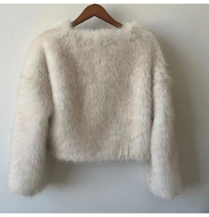 Gradient Cropped Faux Fur Jacka Snygg och fluffig