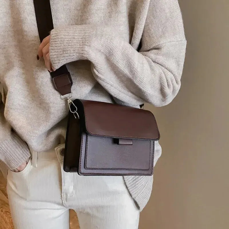 Klassisk designväska i PU-läder Crossbody-väska för kvinnor – Handväska med resehandtag, modeaxelväska, liten väska med flik för damer