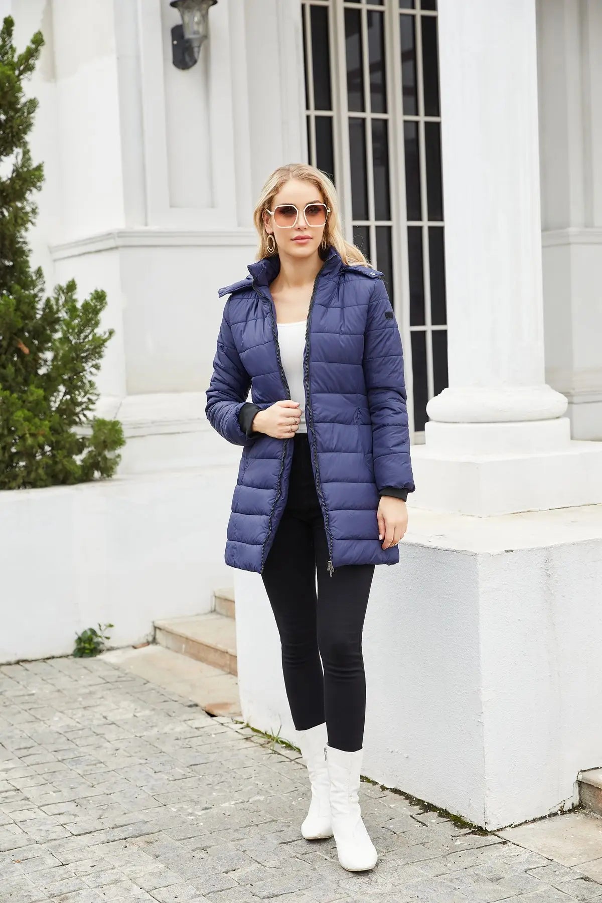 Long Quilted Puffer Jacket for Women in Bold Colors