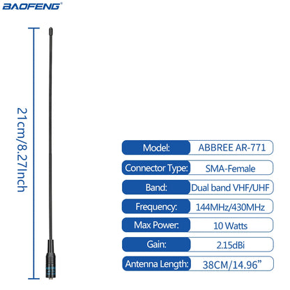 ABBREE AR 771 SMA Female Antenna Dual Band 144/430MHz for Baofeng UV 5R S9PLUS UV 13 21Pro Quansheng UV K5 Walkie Talkie NA771