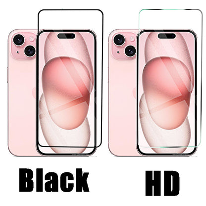 3pcs-Black Screen Protector and Case with Tempered Glass for iPhone Models