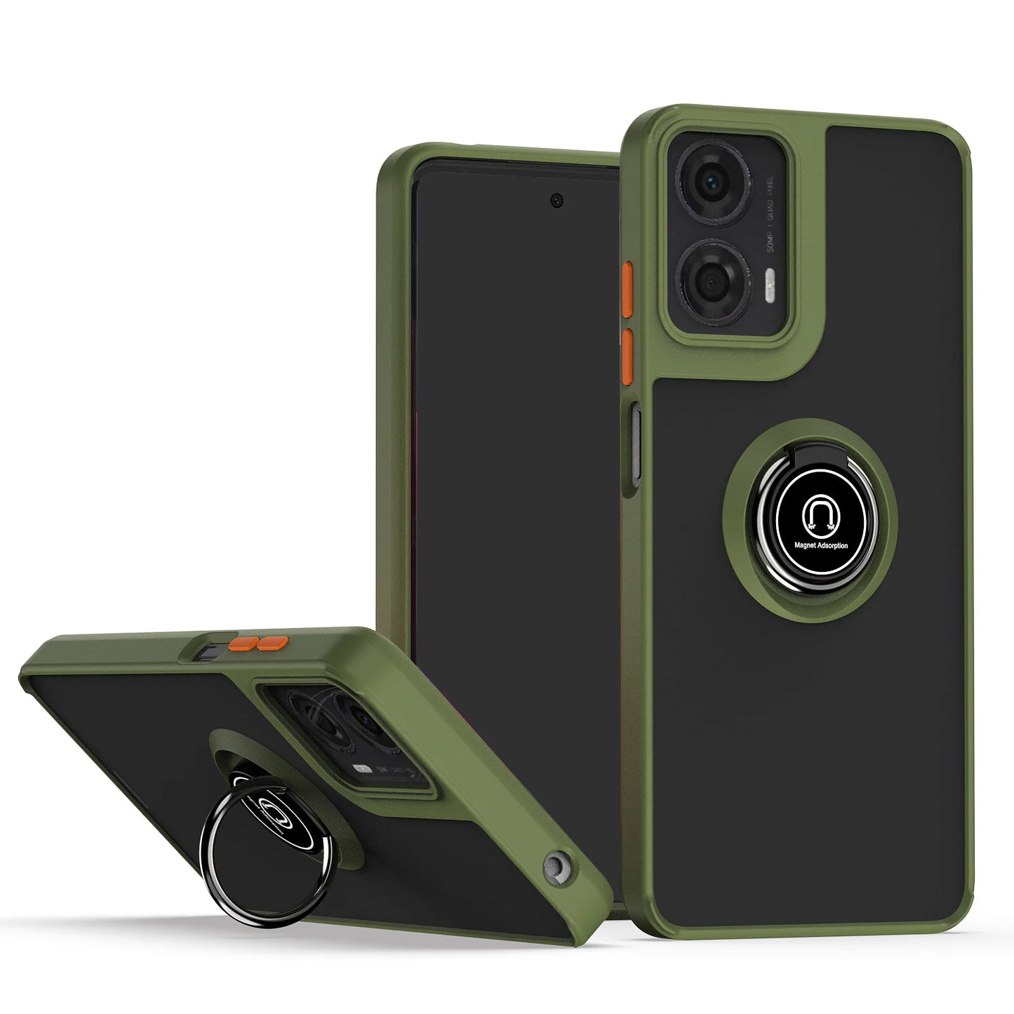 Army Green Högkvalitativ magnetisk ring Matt telefonfodral till Motorola 5G