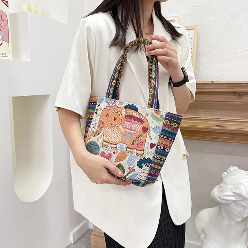 Animal Ethnic Style Handbag Trendy Peacock Embroidery Elephant Handbag Rabbit Canvas Women Shoulder Bags Women