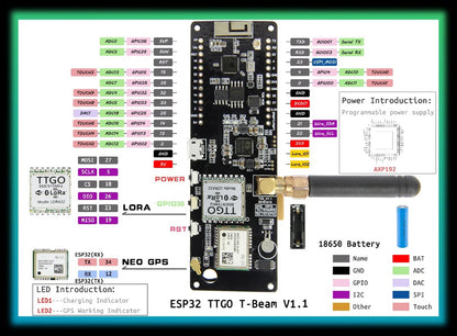 LILYGO® TTGO Meshtastic T-Beam V1.2 ESP32 LoRa 915MHz 433MHz 868MHz 923MHz WiFi BLE GPS Med 0,96 tum OLED 18650 batterihållare