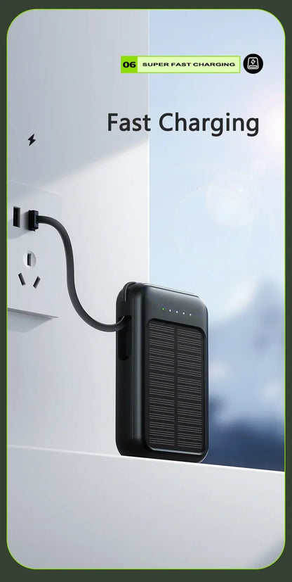 5000/10000/20000mAh High Capacity Solar Power Bank with Built-in Cables and LED Light