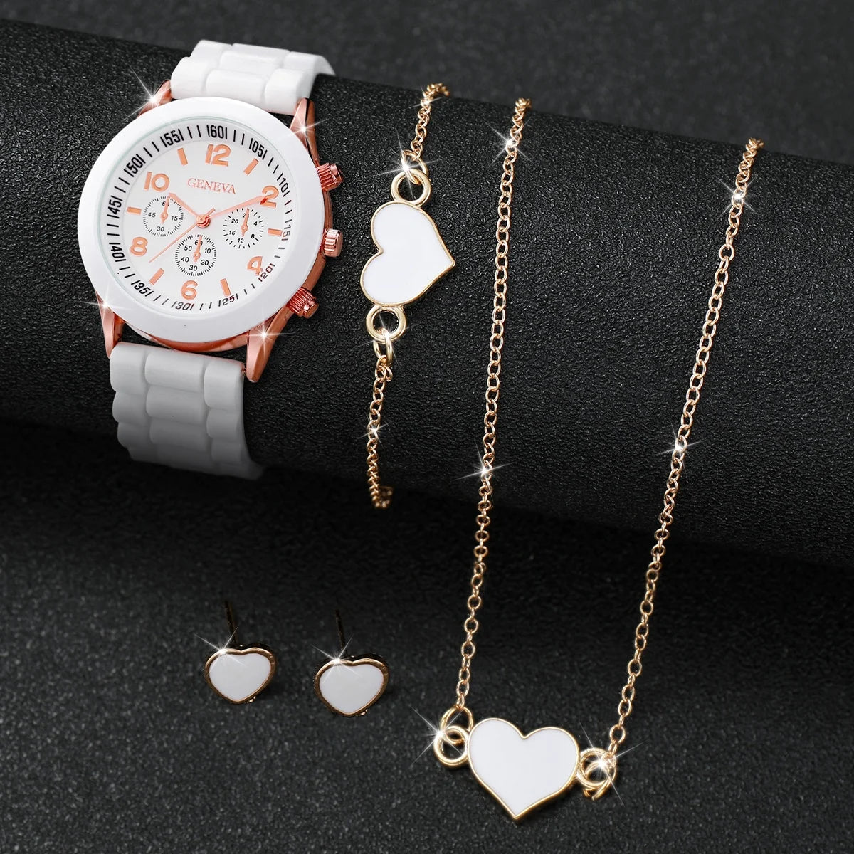 4 st/set Damklockor Mode Silikonband Dam Quartz Watches Heart Smyckesset (utan kartong)