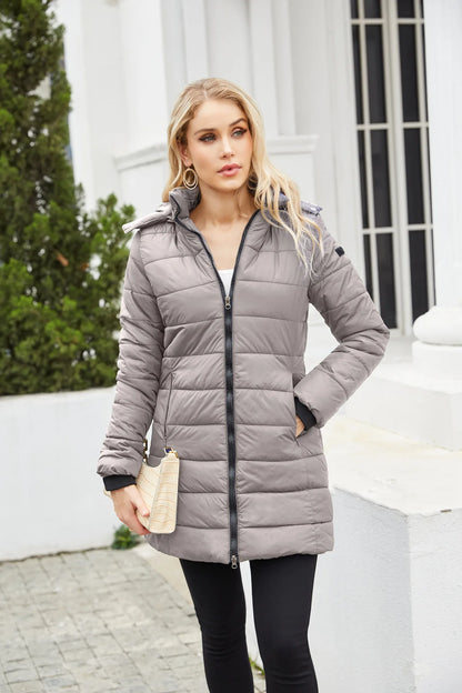 Long Quilted Puffer Jacket for Women in Bold Colors