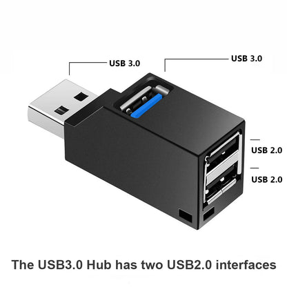 USB 3.0 HUB Adapter Extender Mini Splitter Box 1 till 3 portar Höghastighets USB 2.0 För PC Laptop U Diskkortläsare