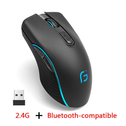 Rechargeable Computer Mouse Dual Mode Bluetooth+2.4Ghz Wireless USB Mouse 2400DPI Optical Gaming Mouse Gamer Mice for PC Laptop