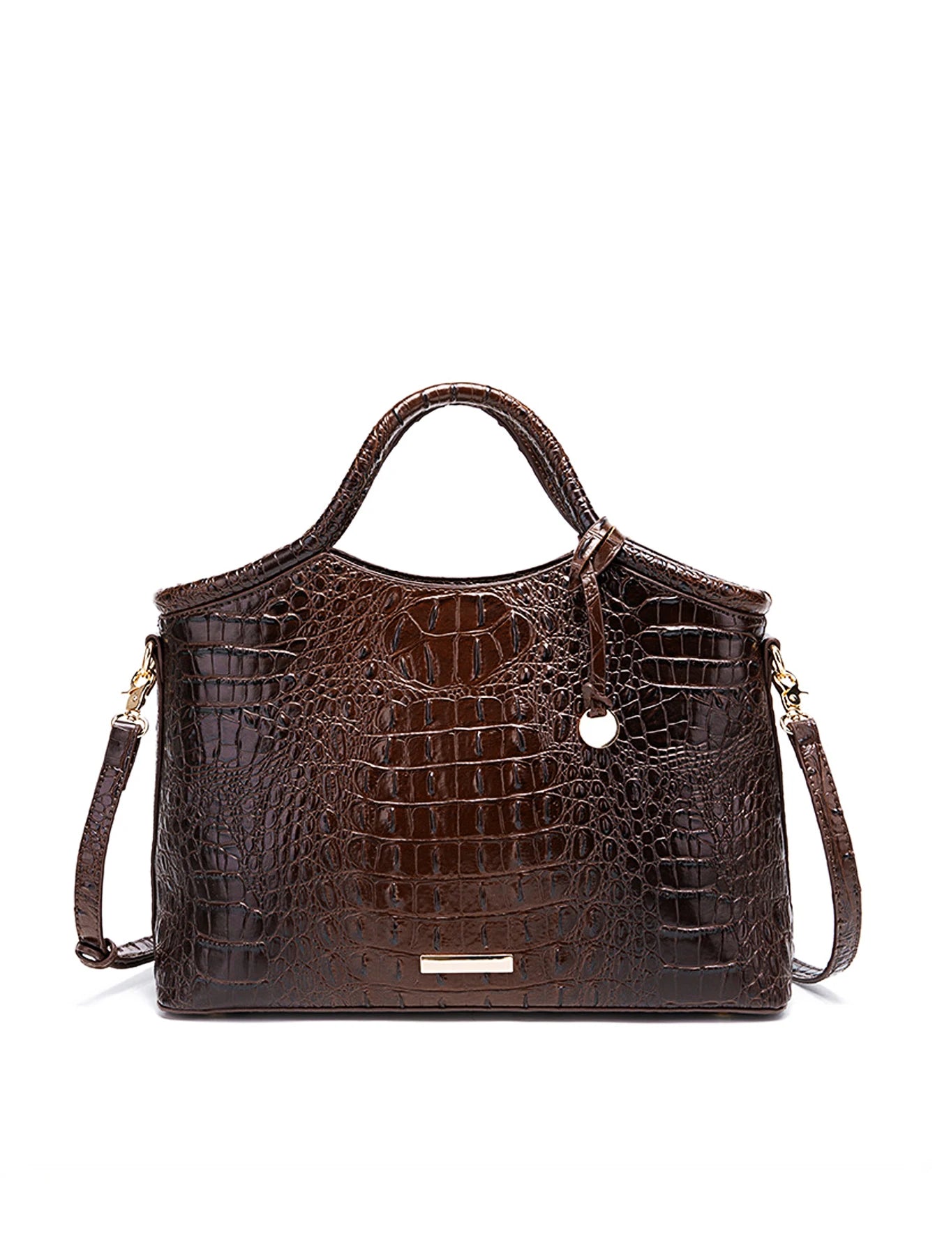 Genuine Leather Handbag – High-End Retro Women's Bag with Crocodile Pattern and Solid Color Design