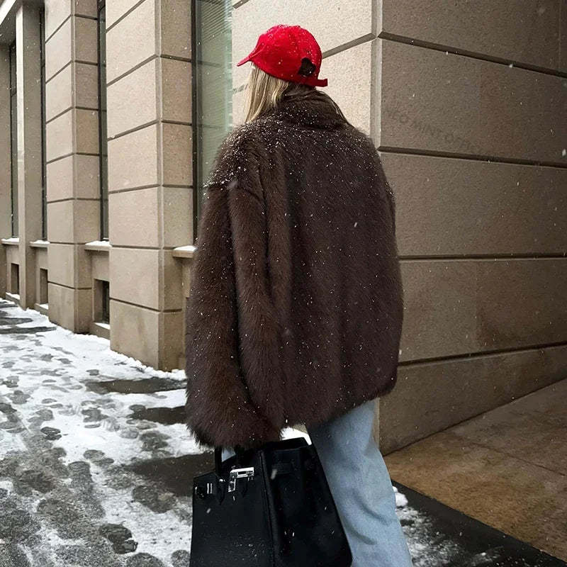 Fluffy Faux Fox Fur Coat Street Style and Warm