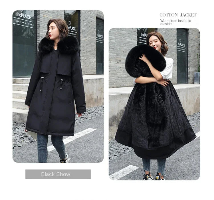 Long Hooded Parka with Wool Liner and Fur Collar Thick and Warm