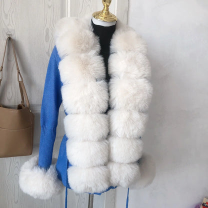 Women's Cropped Knit Cardigan with Faux Fur Collar