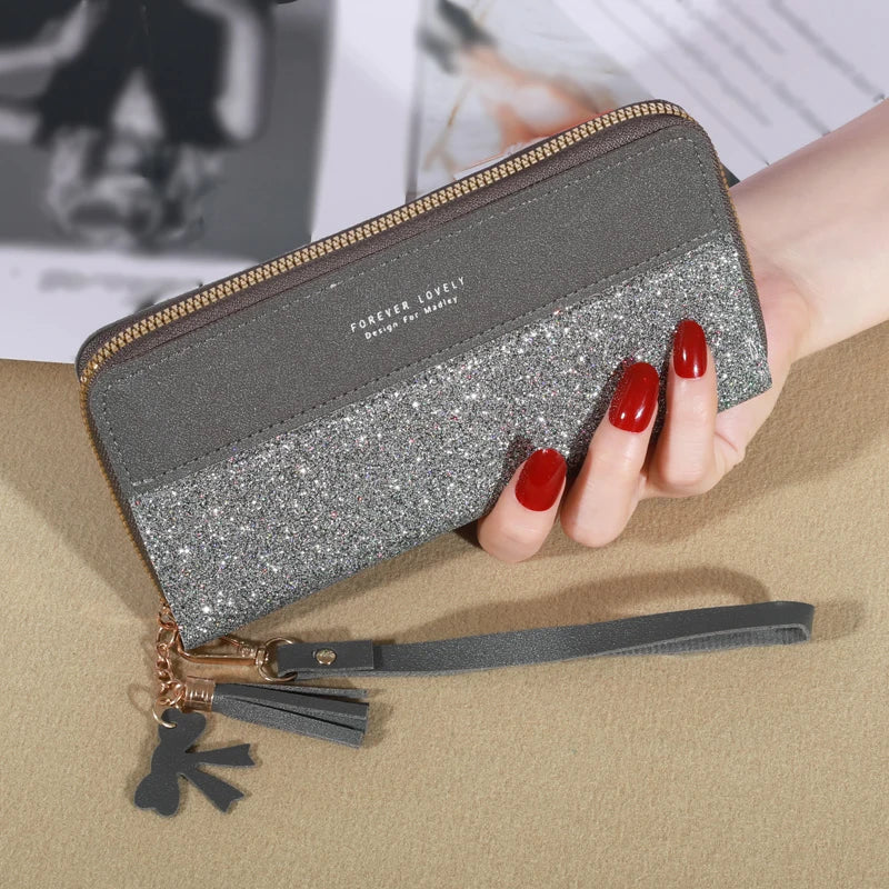 Fashion Zipper Wallet – Women's Long PU Leather Wallet with Coin and Card Holder, Tote Bag Style.