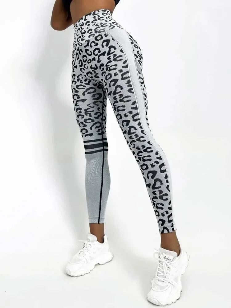 Sömlösa leopardleggings med hög midja för kvinnor med höftlyft