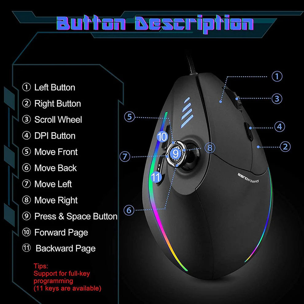 Sna Vertical Gaming Mouse Wired RGB Ergonomic Mouse