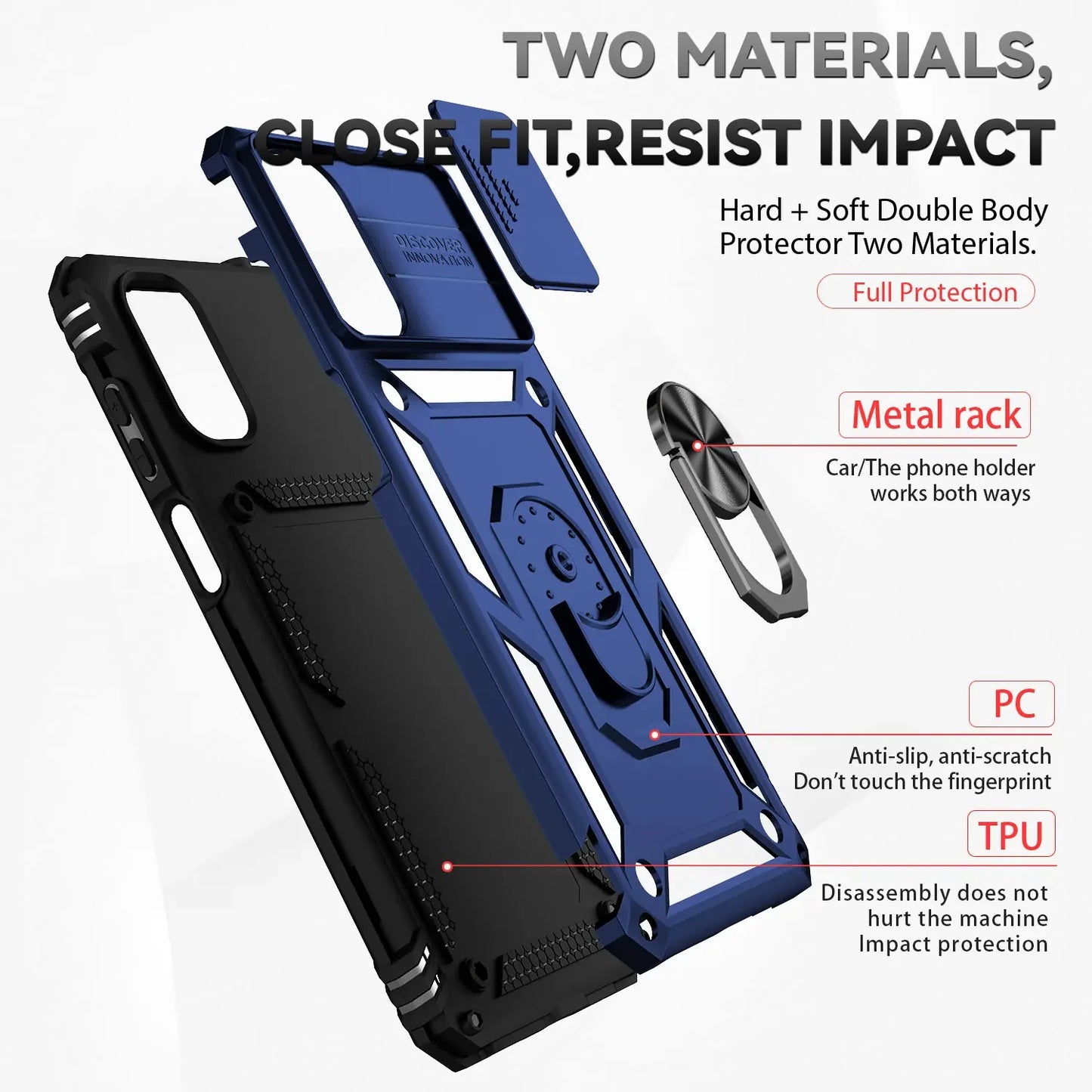 Armor Shockproof Case For Motorola: Ring Holder, Slide Window, Lens Protection Phone Cover