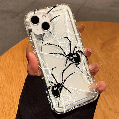 Black Spider Web Soft Phone Fodral För iPhone 13 11 12 14 15 16 Pro Max XR X XS Max 7 8 15 Plus SE 3 Stötsäkert Transparent skal