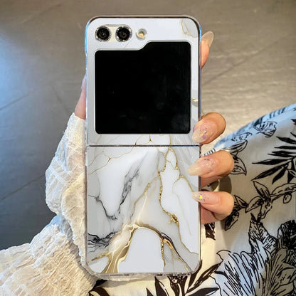 Marble Pattern Transparent Phone Case with Clear Hard Folding Cover for Samsung Galaxy Z Flip Models