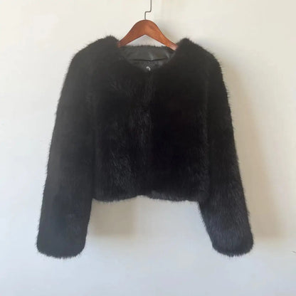 Gradient Cropped Faux Fur Jacka Snygg och fluffig