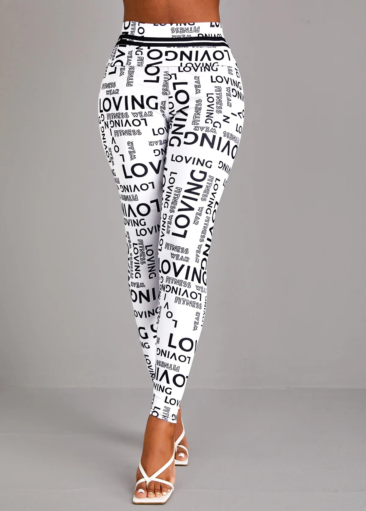 Women's High Waist Black and White Printed Yoga Leggings