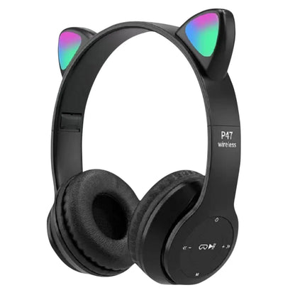 Cute Cat Ear Headphones with RGB LED Light Wireless Headset Kids Girls Stereo Phone Music Bluetooth Headset PC Gamer Gift